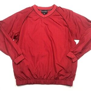 FOOTJOY Pullover Windbreaker Men L Red V Neck Elastic Waist Golf Rain Resist